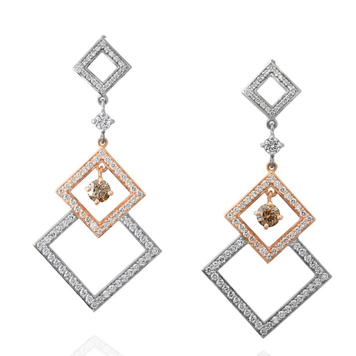 Cognac diamond art deco earrings view from front