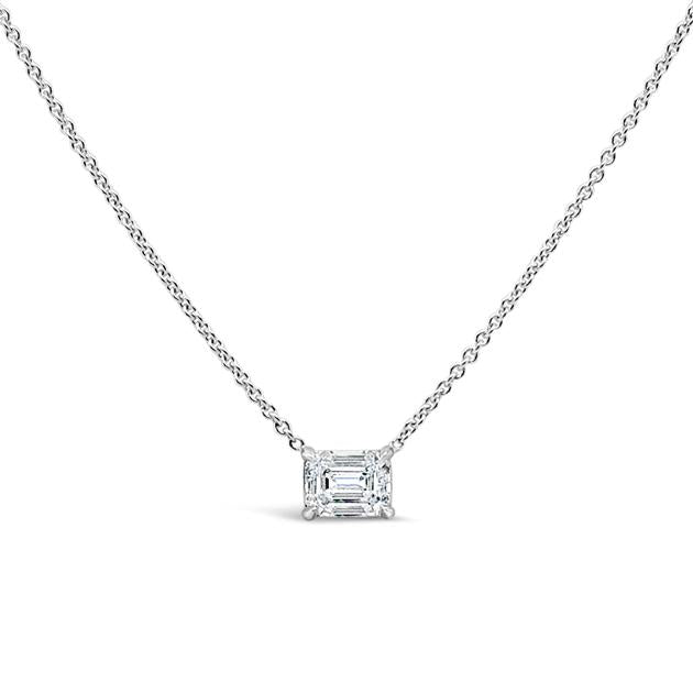 Diamond emerald cut pendant white gold