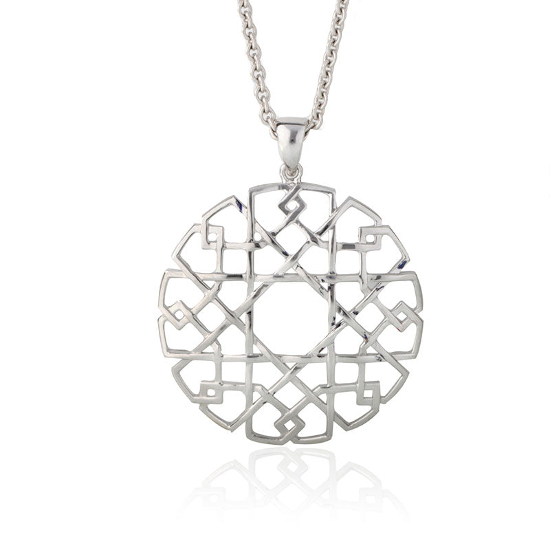 'Mandala' design large geometric collection pendant view from front 