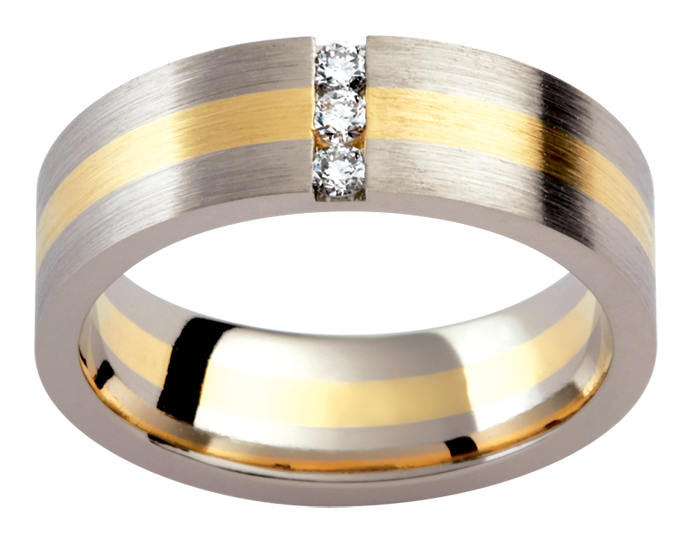 Mens 18ct yellow and white gold diamond wedding ring