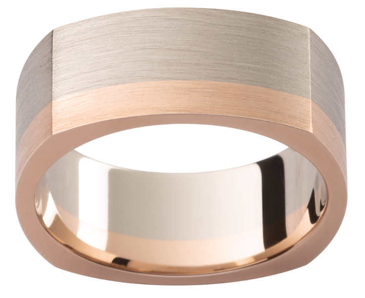 Mens brushed 18ct white and rose gold wedding ring