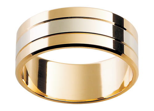 The Mondial by Nadia Two tone 18ct yellow and white gold Men's wedding ring