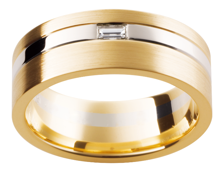 Mens 18ct yellow and white gold diamond wedding ring
