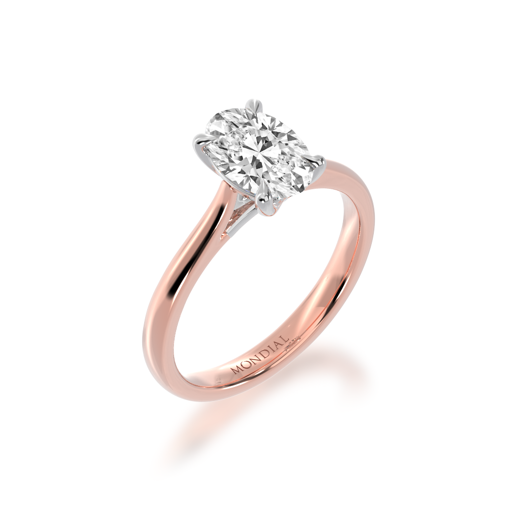 Oval Shape Rose Gold Diamond Solitaire Engagement Ring view on angle