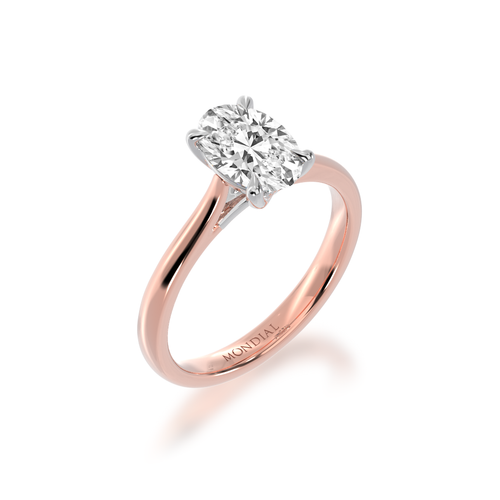 Oval Shape Rose Gold Diamond Solitaire Engagement Ring view on angle.