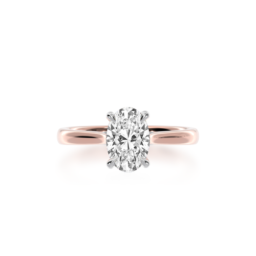 The Mondial by Nadia Solitaire Oval Diamond Ring with a Rose Gold Band view from top.