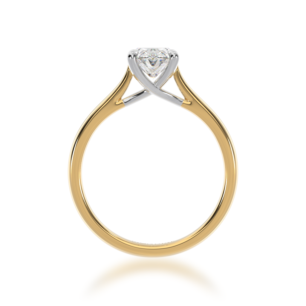 Oval cut diamond solitaire in yellow and white gold from front