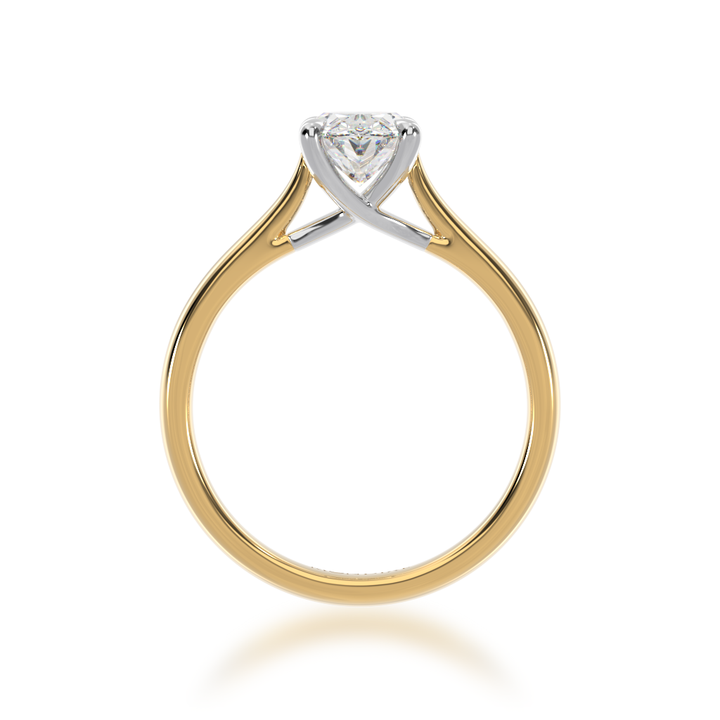 Oval cut diamond solitaire in yellow and white gold from front