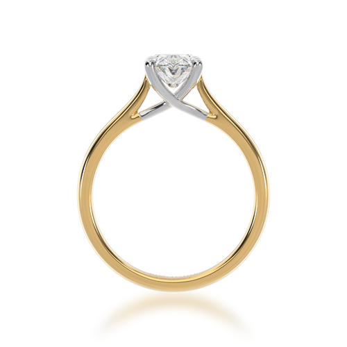 Oval cut diamond solitaire ring  in yellow and white gold from front.