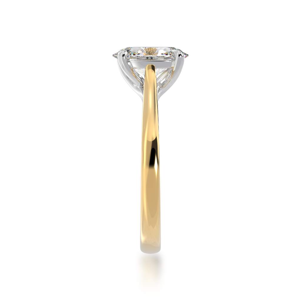 Oval cut diamond solitaire in yellow and white gold from side