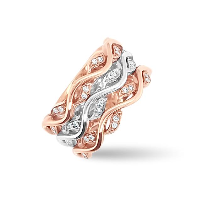 Vine design diamond ring in rose and white gold