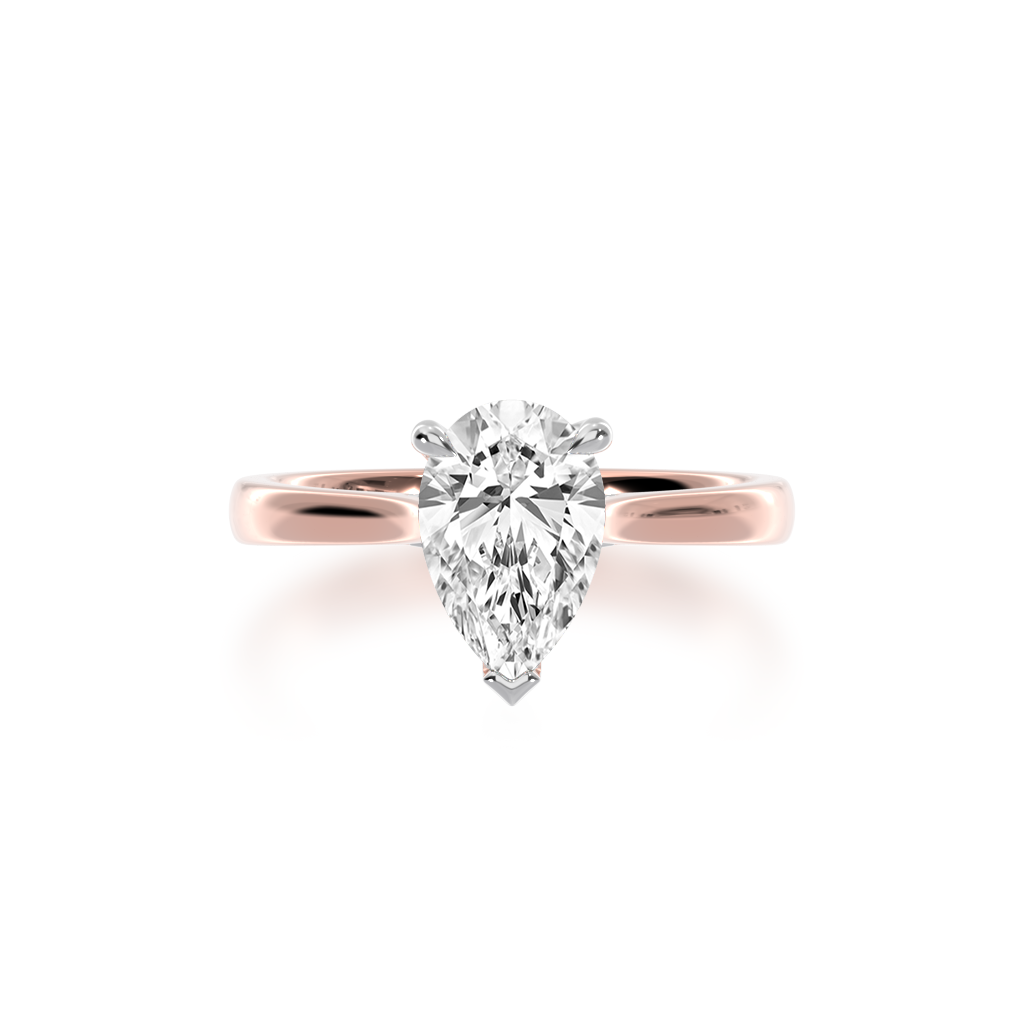Pear shaped diamond solitaire ring on rose gold band