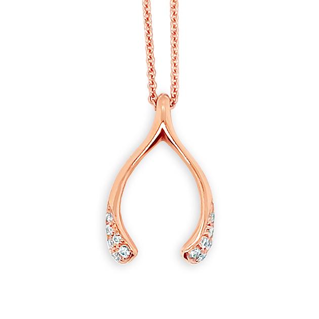 Wishbone design diamond pendant rose gold