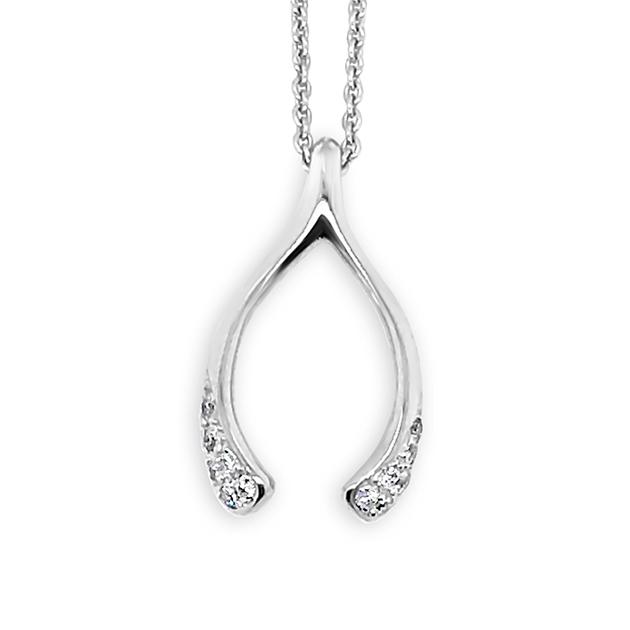 Wishbone design diamond pendant white gold