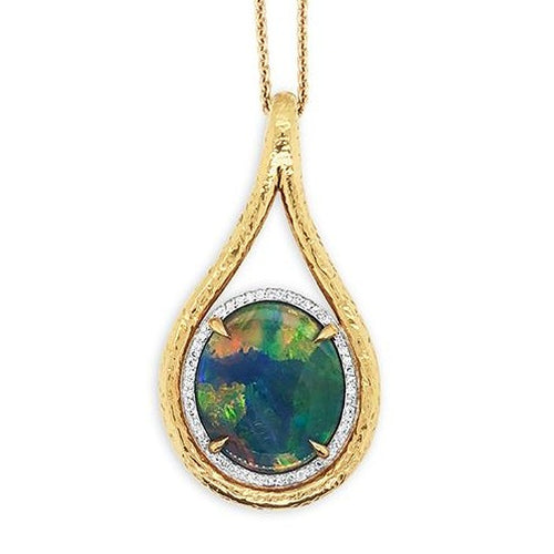 Natural black opal and diamond pendant