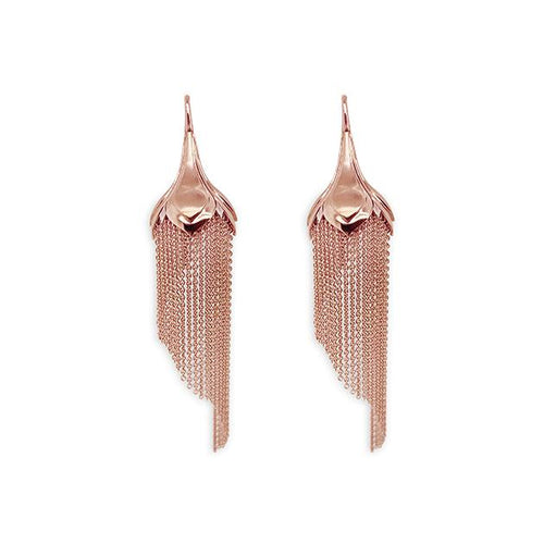 Lotus design tassel earrings view from front