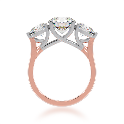 Trilogy 3 Stone Engagement Ring in Rose Gold from side view