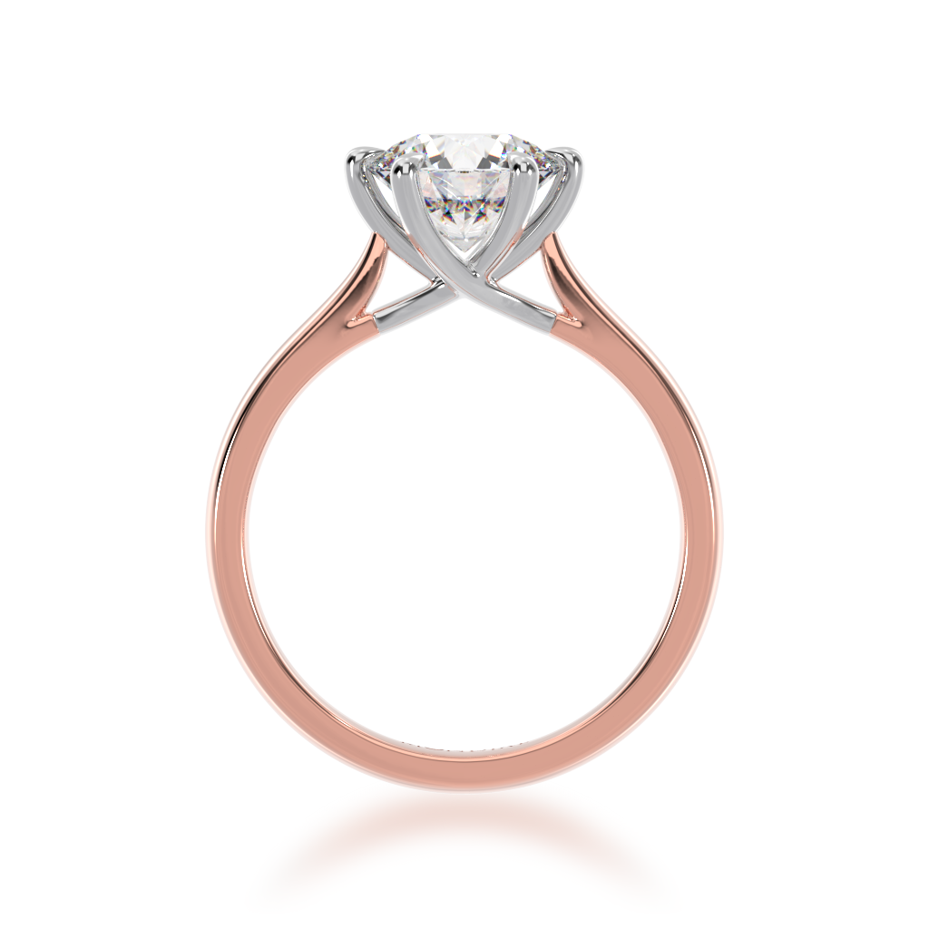 Oval cut diamond solitaire ring on rose gold band view from front