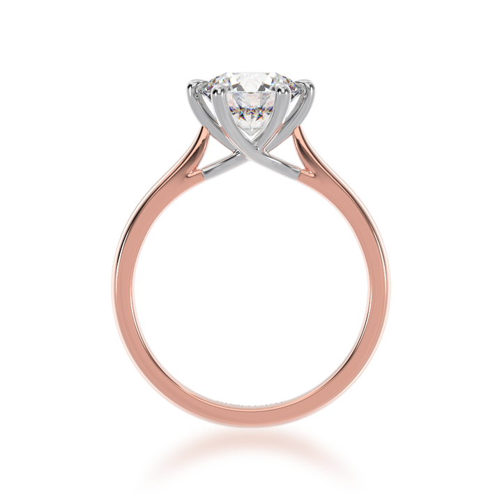 Oval cut diamond solitaire ring on rose gold band view from front