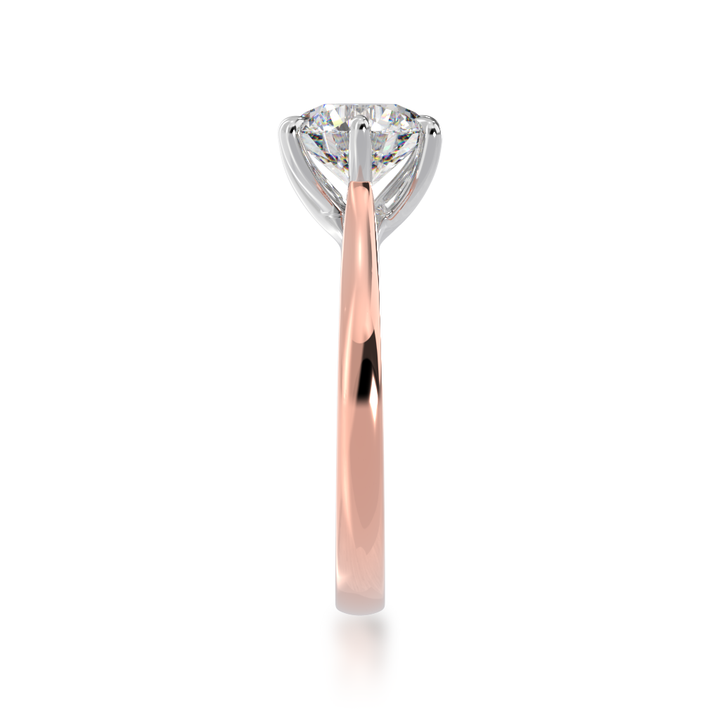 Oval cut diamond solitaire ring on rose gold band view from side