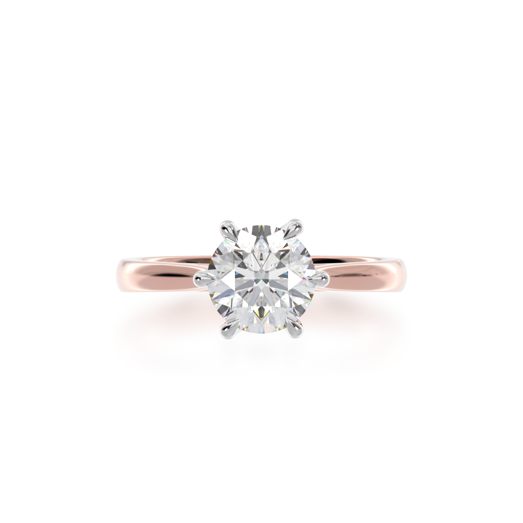 Oval cut diamond solitaire ring on rose gold band view from top