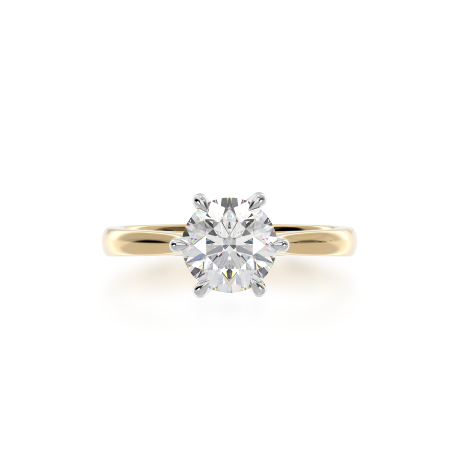 Round Brilliant Cut Six Claw Diamond Solitaire in yellow and white gold from above
