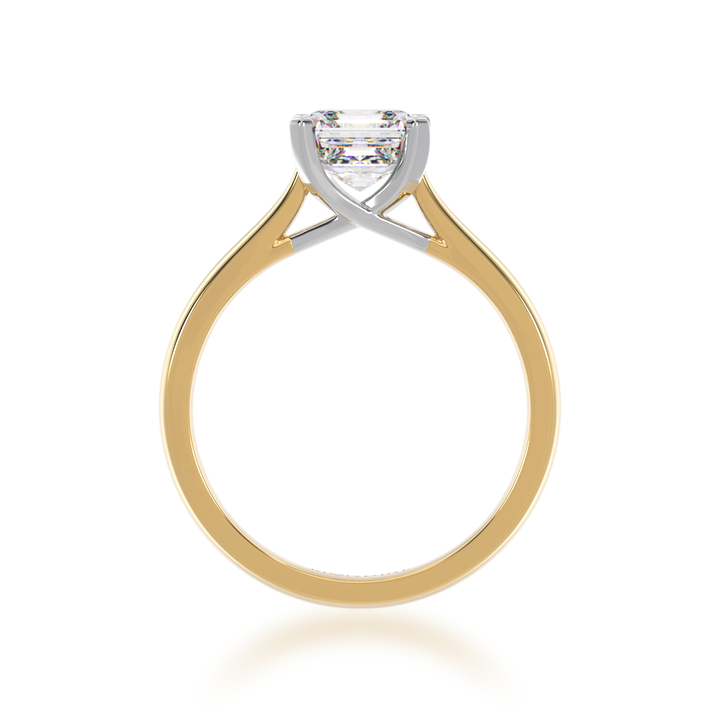 Asscher cut diamond Solitaire in yellow and white gold from front
