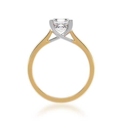 Asscher cut diamond Solitaire in yellow and white gold from front