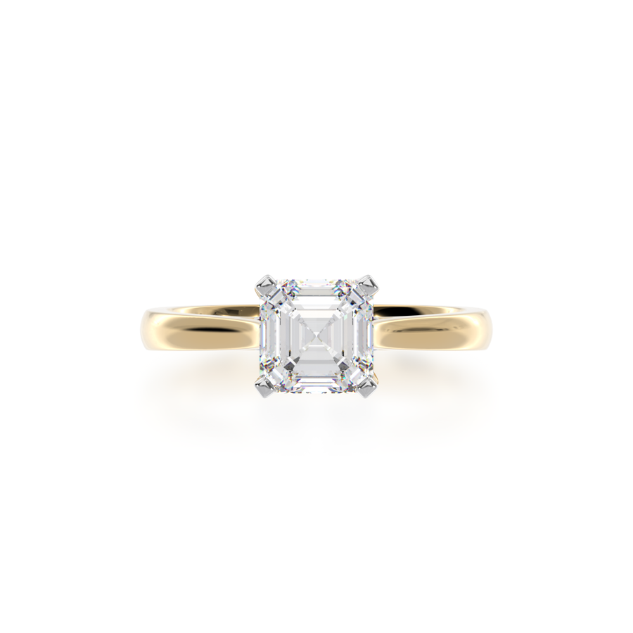 Asscher cut diamond Solitaire in yellow and white gold from above