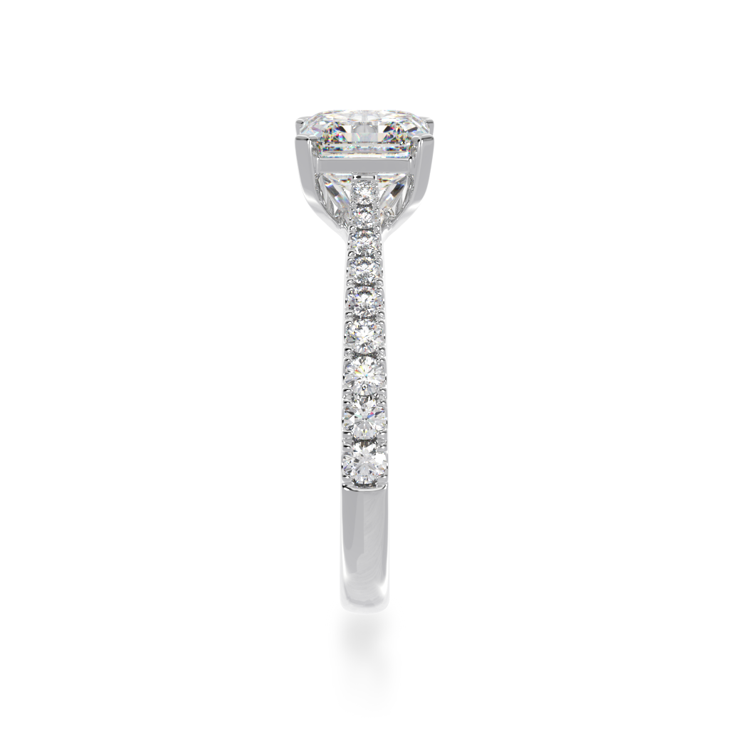 Asscher cut diamond solitaire with a diamond set white gold band side view