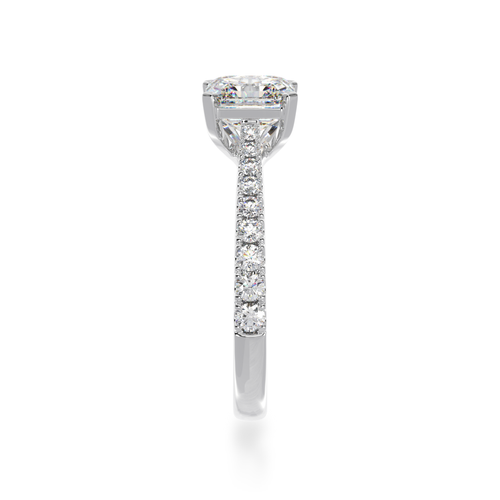 Asscher cut diamond solitaire with a diamond set white gold band side view