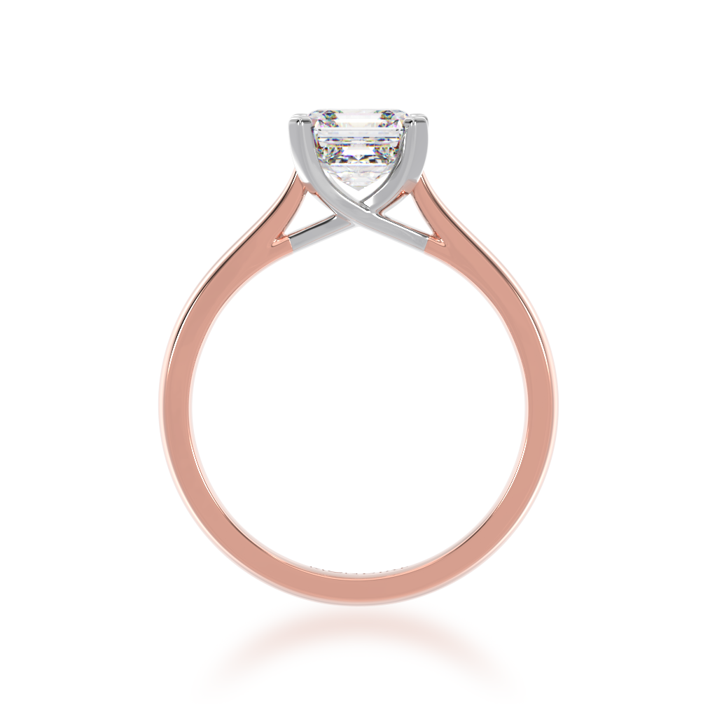 Asscher cut diamond Solitaire in rose and white gold from front view
