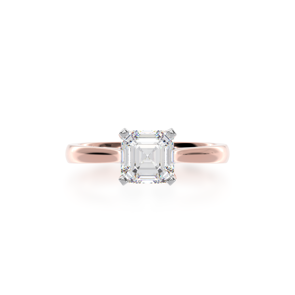 Asscher cut diamond Solitaire in rose and white gold from above
