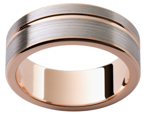 Mens 18ct textured rose and white gold wedding ring