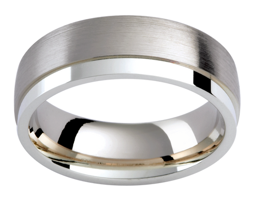 Mens 18ct textured white gold wedding ring