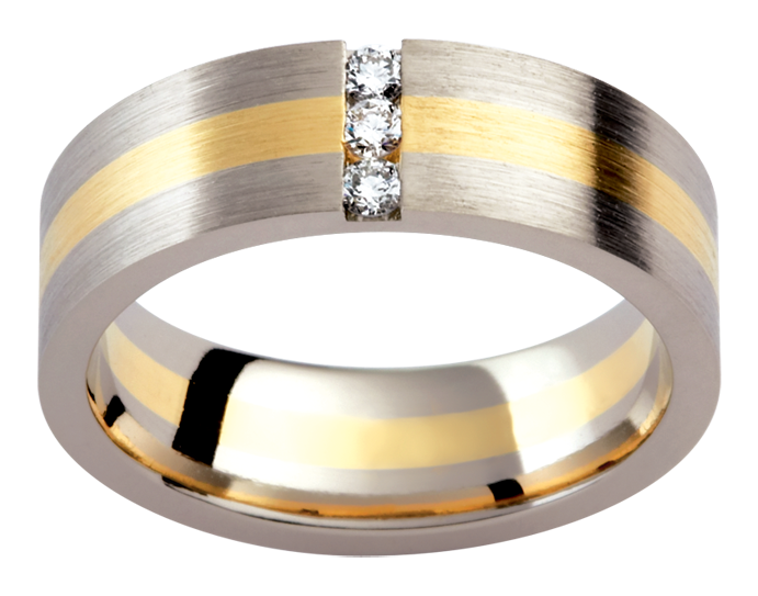 Mens 18ct white and yellow gold textured diamond wedding ring