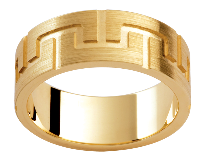 Mens 18ct textured yellow gold wedding ring