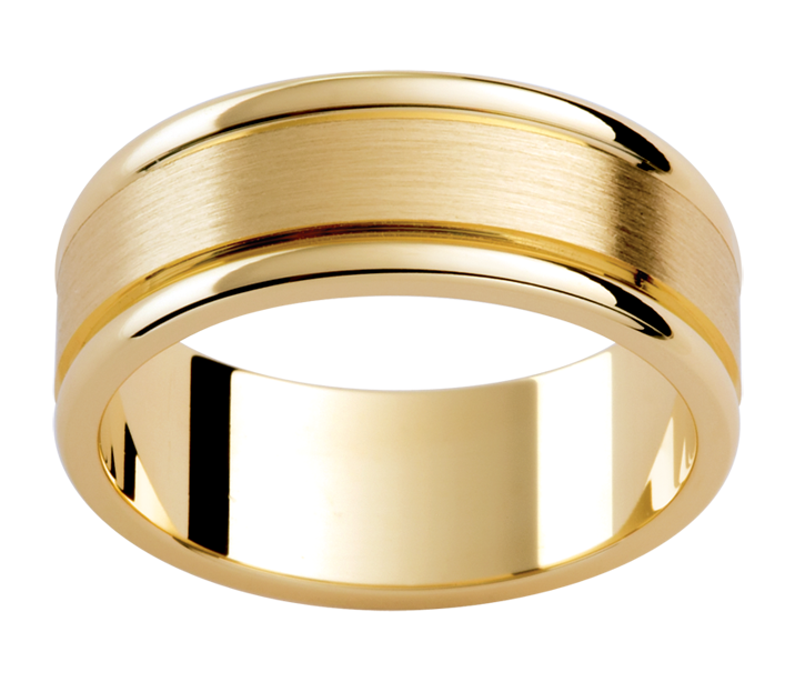 Mens 18ct textured yellow gold wedding ring