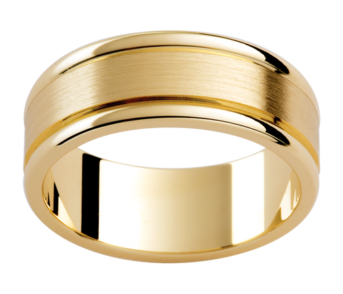 Mens 18ct textured yellow gold wedding ring