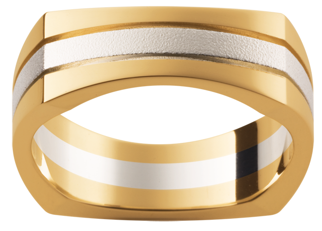 Textured Mens wedding ring in yellow bushed gold