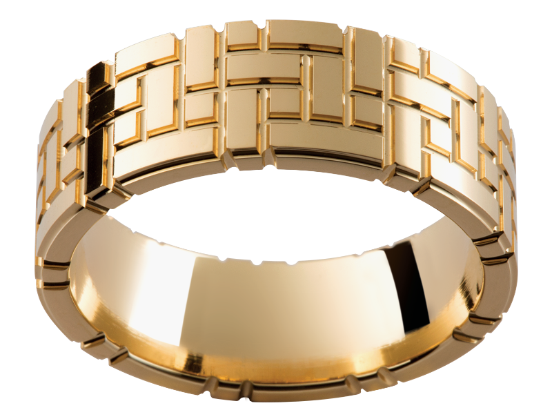 Mens geometric yellow gold wedding ring