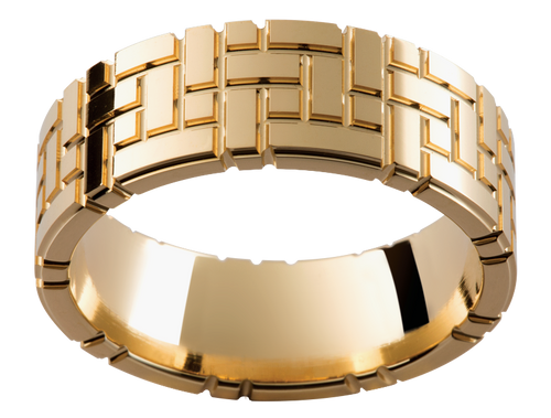 Mens geometric yellow gold wedding ring