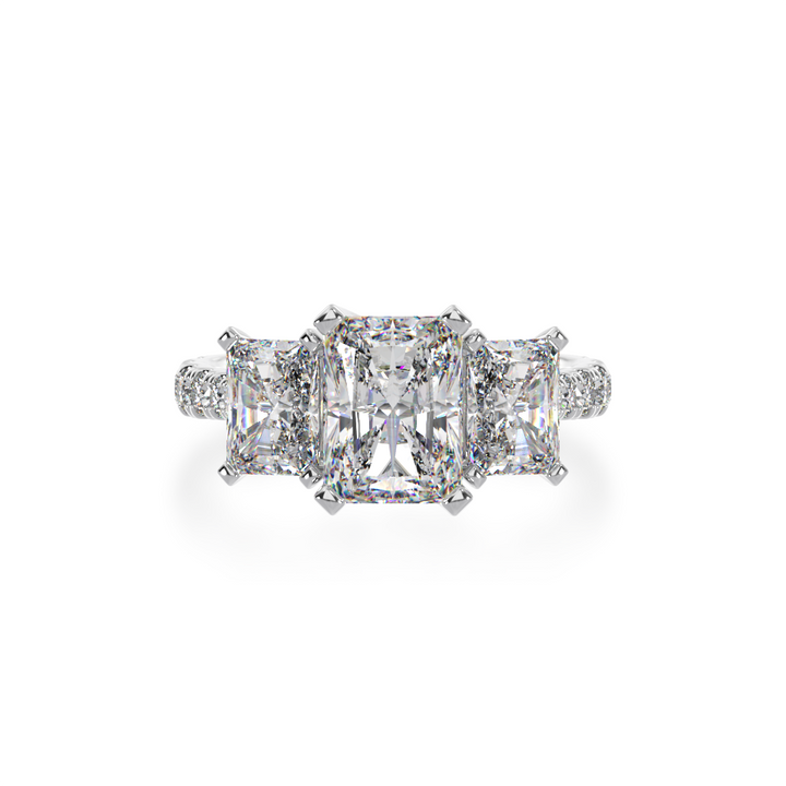 White Gold Trilogy radiant cut diamond ring with a diamond band from top