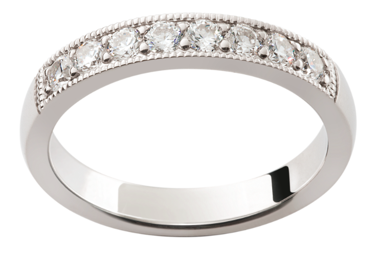 Ladies 18ct White Gold Bead Set Milgrain Wedding Ring