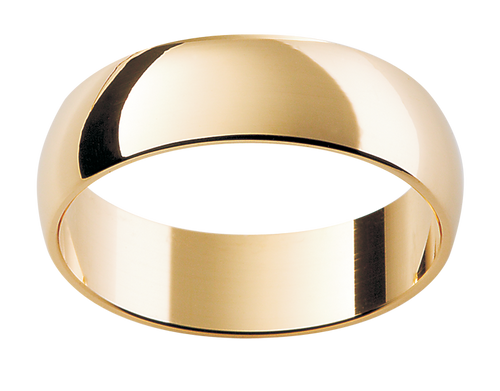 A Low half round 18ct yellow gold wedding ring.