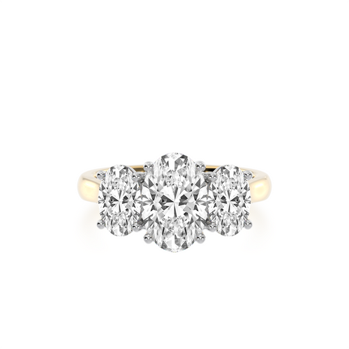 The Mondial by Nadia Trilogy oval diamond ring on yellow gold band front view.