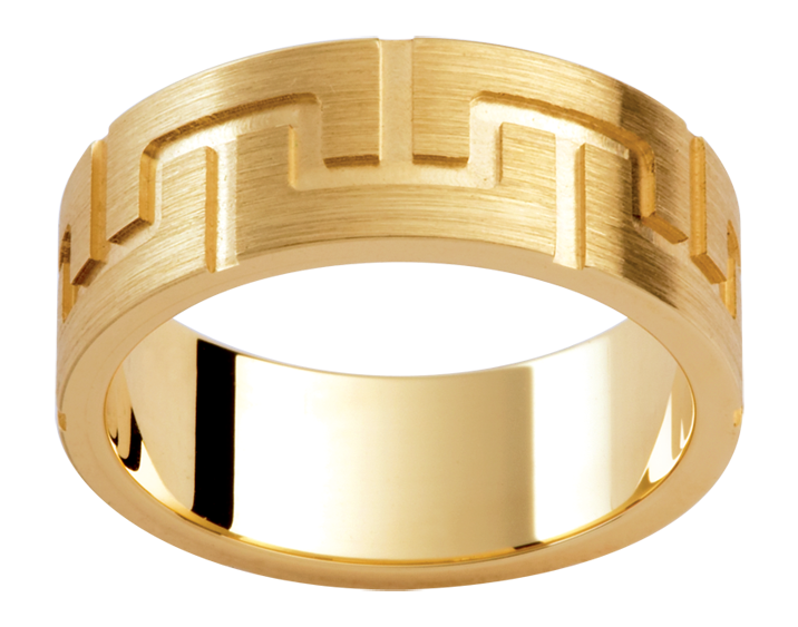 Mens 18ct patterned yellow gold wedding ring