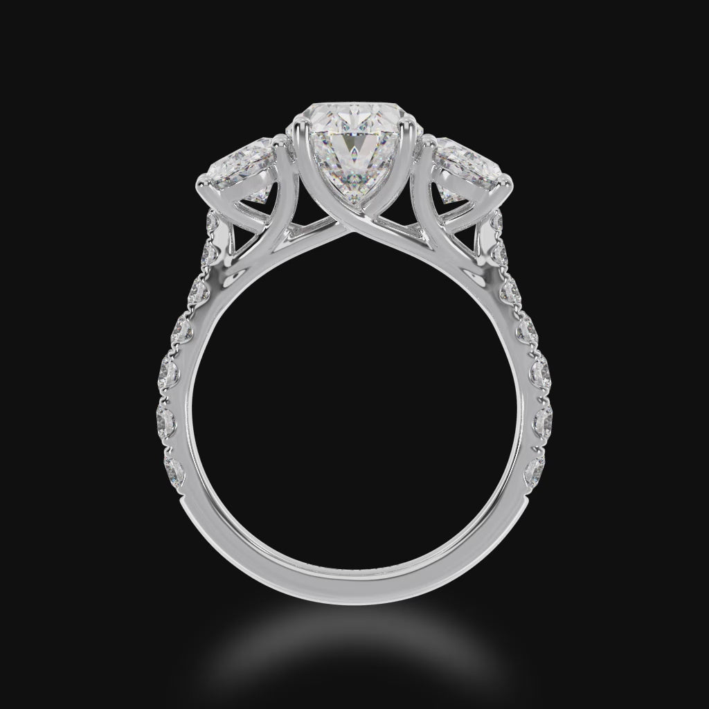 Trilogy oval cut diamond ring with diamond set band 3d video