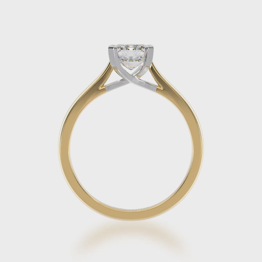 One Emerald cut diamond solitaire in yellow and white gold 3d video